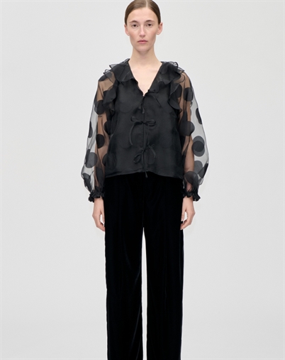 Stine Goya - Multi Ruffle Raglan Top - Dotted Black